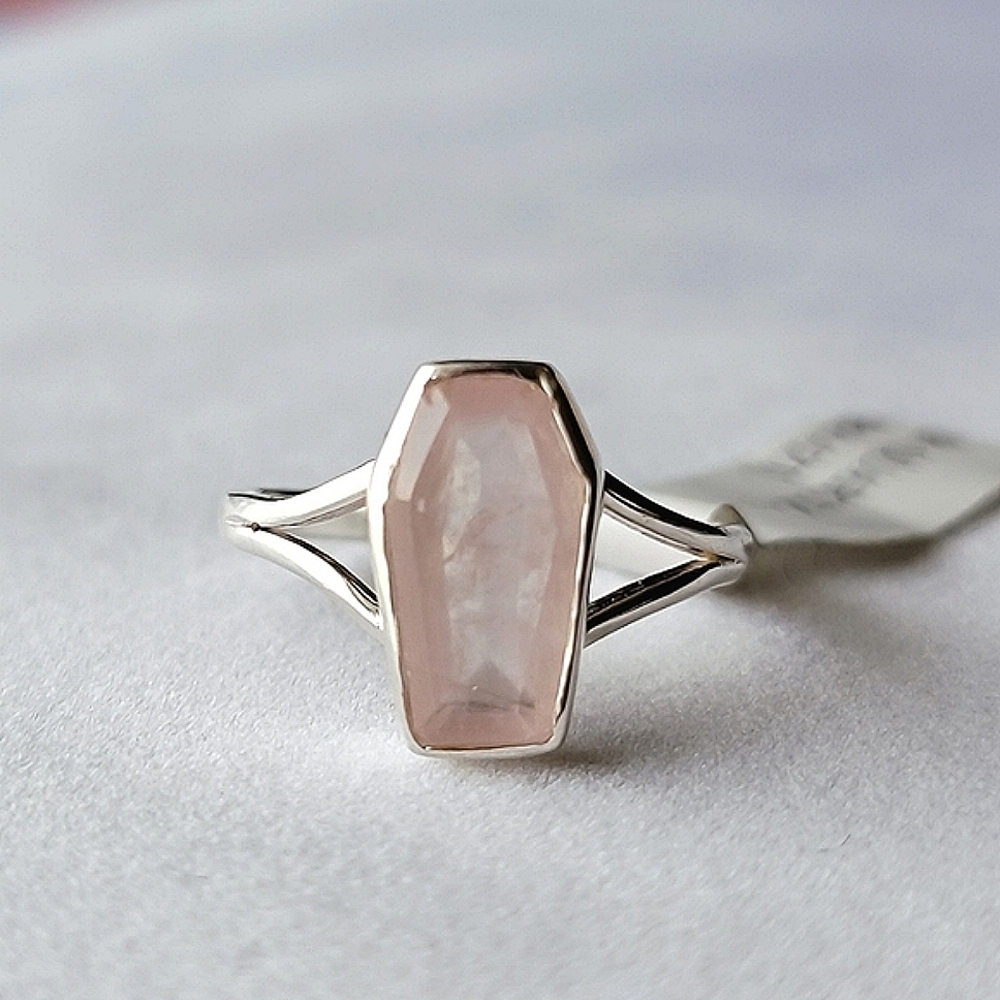 Rose Quartz Coffin Ring Sterling Silver Signed Halloween Outfit Ideas